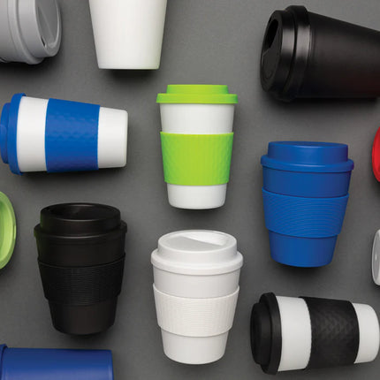  showing the eco-friendly drinkware with black lid and sleek design.