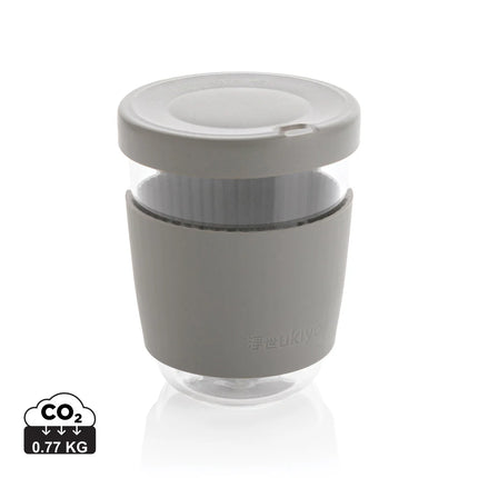  showcasing a clear glass with black silicone accents.