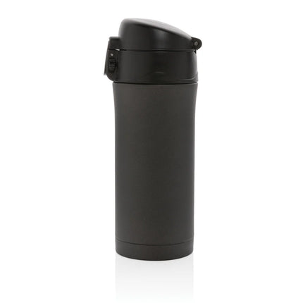  metallic finish and secure lid.