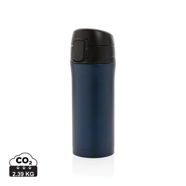  a sleek drinkware with secure lid for hot and cold beverages.
