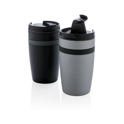 XD Xclusive Sierra leak-proof vacuum coffee tumbler in stainless steel with a sleek drinkware design.