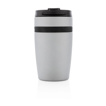 Leak-proof vacuum coffee tumbler by XD Xclusive in black with a stainless steel body and spill-resistant lid.