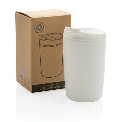 Gray recycled polypropylene tumbler with flip lid from XD Collection