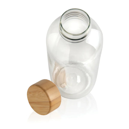  reusable drinkware featuring a clear bottle and eco-friendly bamboo lid.