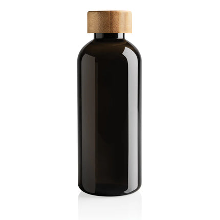  eco-friendly drinkware featuring a clear bottle and natural bamboo cap.