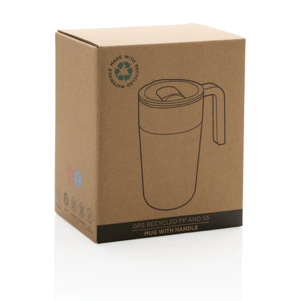 Reusable GRS Recycled polypropylene and stainless steel mug with handle from XD Collection