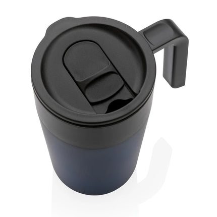 Recycled polypropylene and stainless steel mug with handle from XD Collection drinkware series.