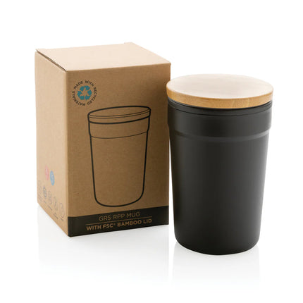 Reusable GRS certified recycled polypropylene mug with bamboo lid from XD Collection