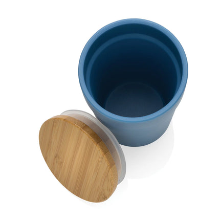Reusable GRS certified recycled polypropylene mug with bamboo lid
