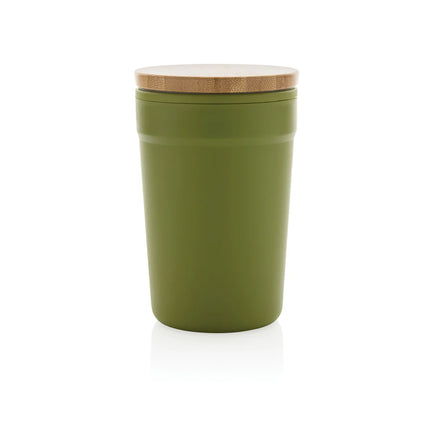 Reusable GRS certified recycled polypropylene mug with bamboo lid from XD Collection