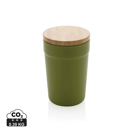 Reusable GRS certified recycled polypropylene mug with bamboo lid from XD Collection