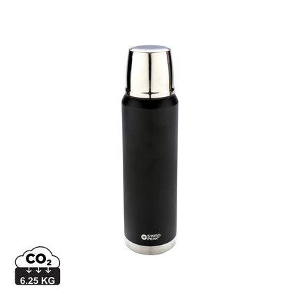 Swiss Peak Elite 1L copper vacuum flask in black with a stainless steel lid