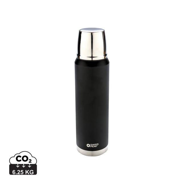 Swiss Peak Elite 1L copper vacuum flask in black with a stainless steel lid