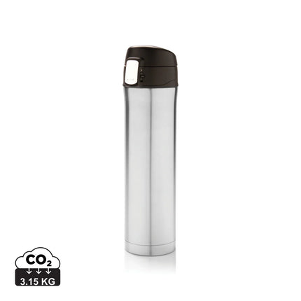  a stainless steel drinkware container with secure lid and sleek design.