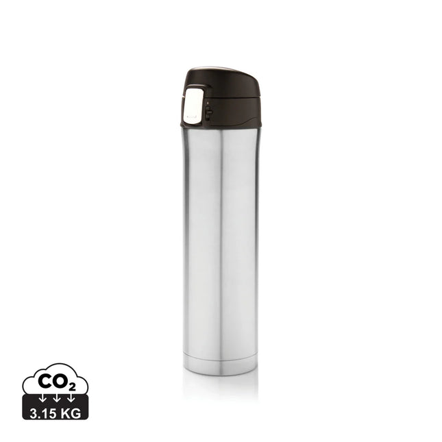  a stainless steel drinkware container with secure lid and sleek design.