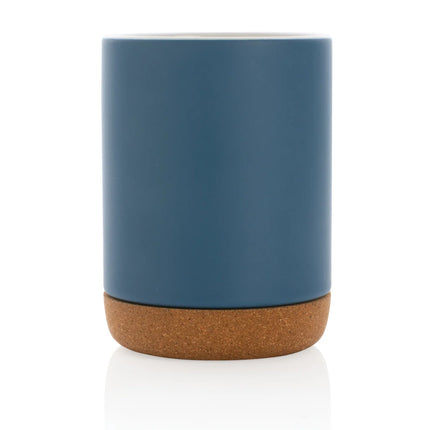  featuring a white ceramic body and natural cork bottom for insulation.
