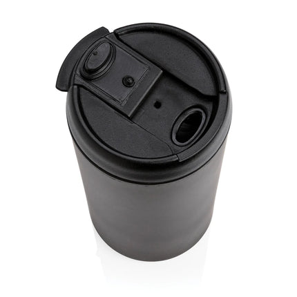 eco-friendly drinkware with sleek stainless steel finish and spill-proof lid.