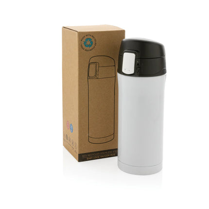 Recycled stainless steel XD Collection vacuum mug with easy lock lid