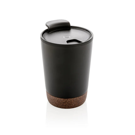  insulated drinkware with cork accents for hot or cold beverages.