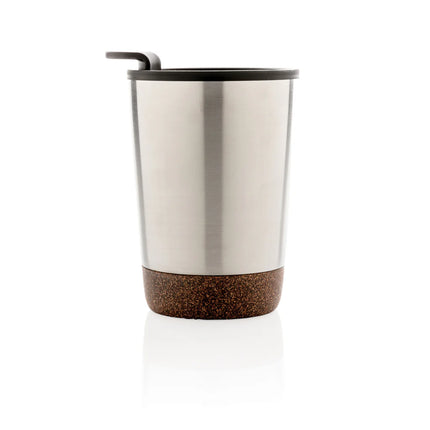  drinkware with insulated stainless steel body and cork exterior.