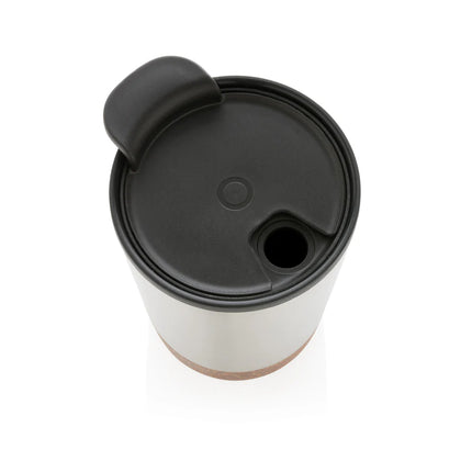 Stainless steel GRS RPP cork coffee tumbler from XD Collection with a sleek drinkware design and cork lid for hot beverages.