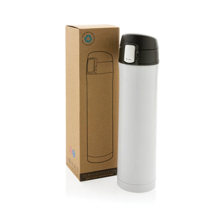  stainless steel drinkware with secure lid and insulated design for hot or cold drinks.