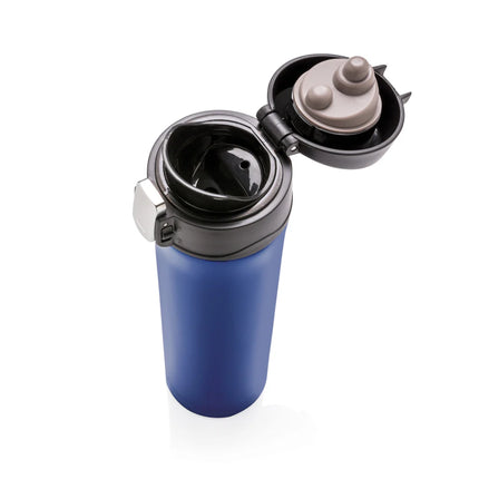 showing the sleek bottle with secure lid and drink opening.