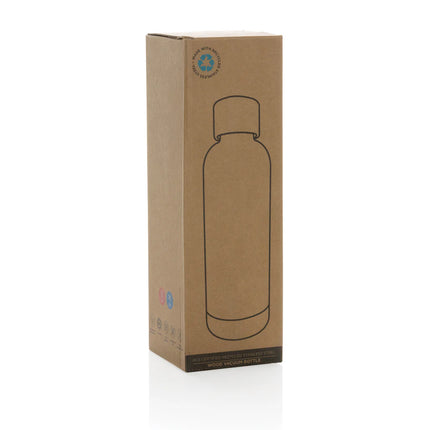 Recycled stainless steel vacuum bottle from XD Collection's Wood RCS certified drinkware line