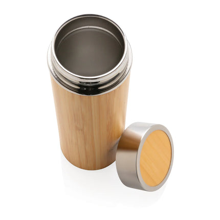  eco-friendly drinkware with a sleek bamboo exterior and insulated design.