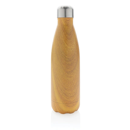 Stainless steel vacuum insulated bottle with wood print design from XD Collection