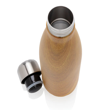 Stainless steel vacuum insulated bottle with wood print design