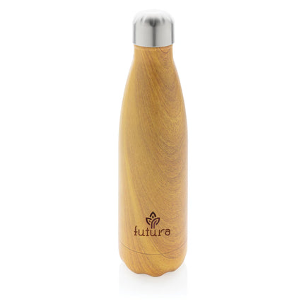 Stainless steel vacuum insulated bottle with wood print design