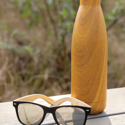 Stainless steel vacuum insulated bottle with wood print design by XD Collection
