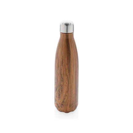 Stainless steel vacuum insulated water bottle with wood print design from XD Collection