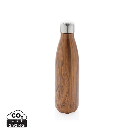 Stainless steel vacuum insulated drinkware bottle with wood print design from XD Collection