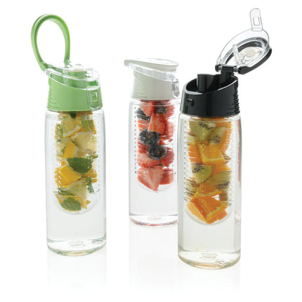  clear drinkware with infusion chamber and secure lid for fresh flavored beverages.