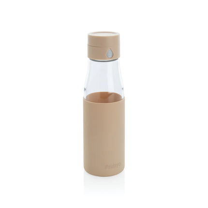  clear drinkware with measurement markings and protective sleeve.