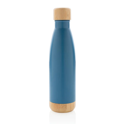 Stainless steel vacuum drinkware with bamboo lid and bottom