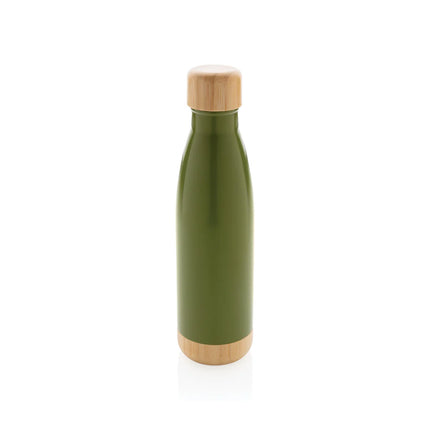 Stainless steel vacuum drinkware with bamboo lid and bottom