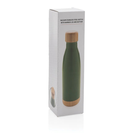 Stainless steel vacuum drinkware by XD Collection with bamboo lid and bottom