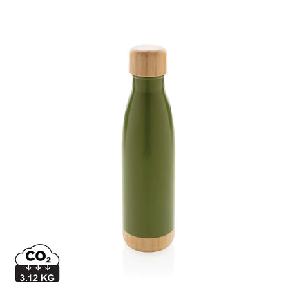 Stainless steel vacuum bottle with bamboo lid and bottom