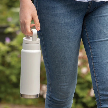  showing durable drinkware with a secure lid and ergonomic handle.