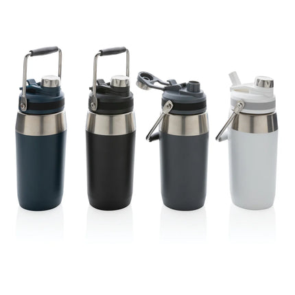 Stainless steel vacuum bottle with dual function lid