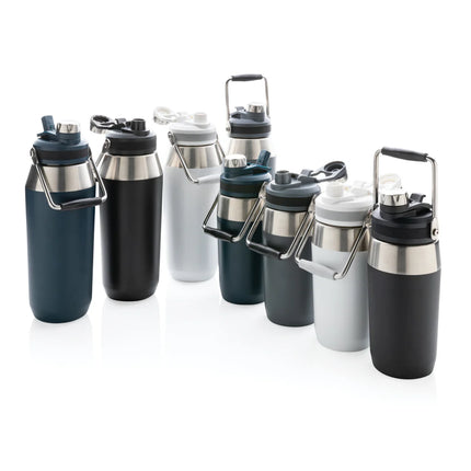 Stainless steel vacuum bottle with dual function lid