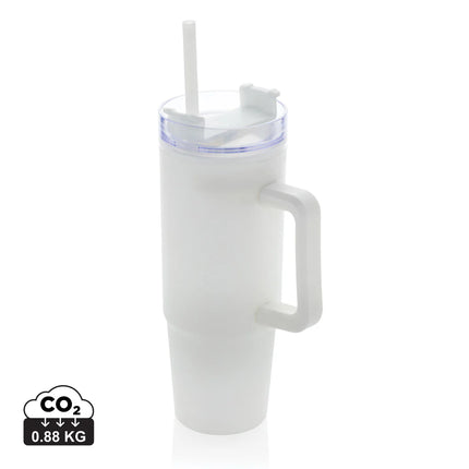  blue drinkware with a sturdy handle for hot and cold beverages.