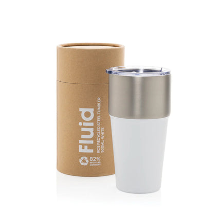 XD Collection Fluid RCS certified recycled steel tumbler 500ml drinkware with sleek design and stainless steel finish.