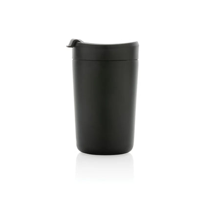  stainless steel drinkware with sleek design and spill-proof lid on a white background.