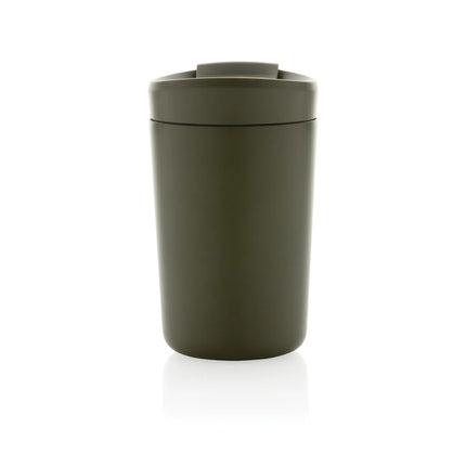  stainless steel drinkware with a sleek silver finish and spill-proof lid.