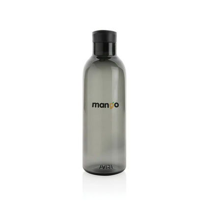 clear reusable water bottle with black cap and ergonomic design.