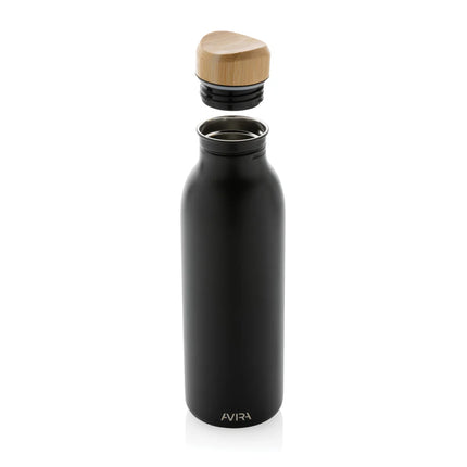 Avira Alcor RCS Re-steel 600 ML single wall water bottle showing stainless steel body and screw-on lid.